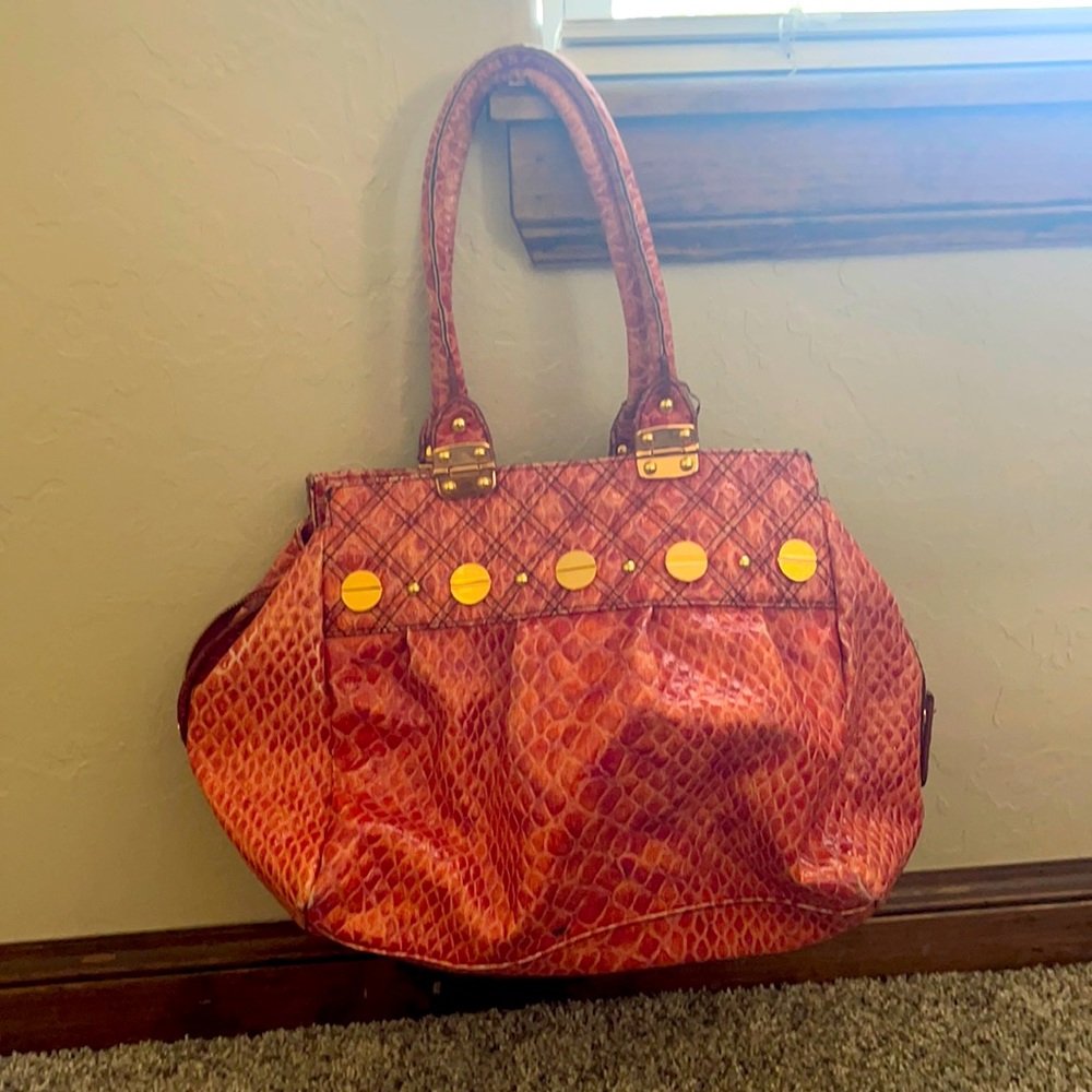 Jessica Simpson orange snakeskin bag